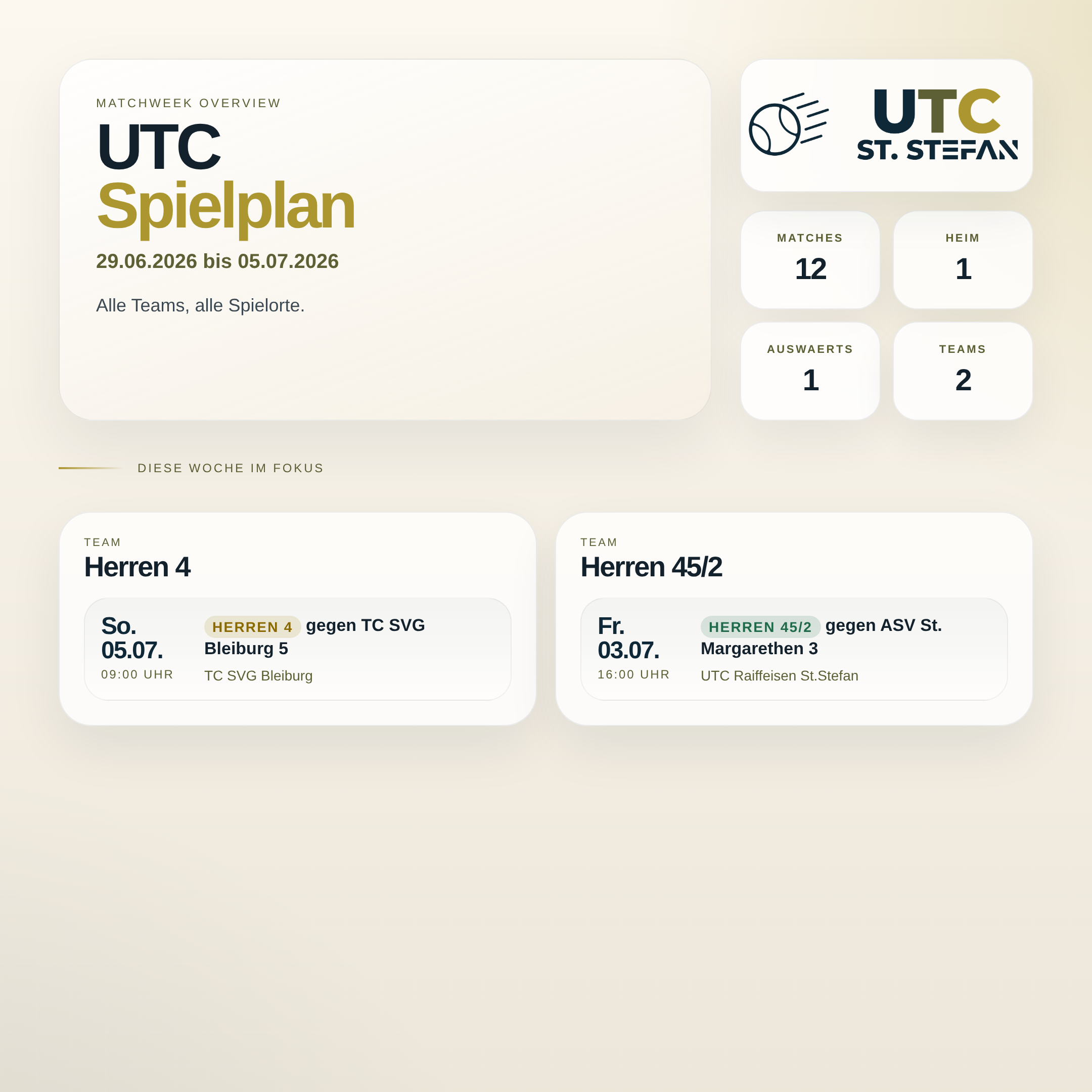 UTC Spielwoche 29.06.2026 bis 05.07.2026