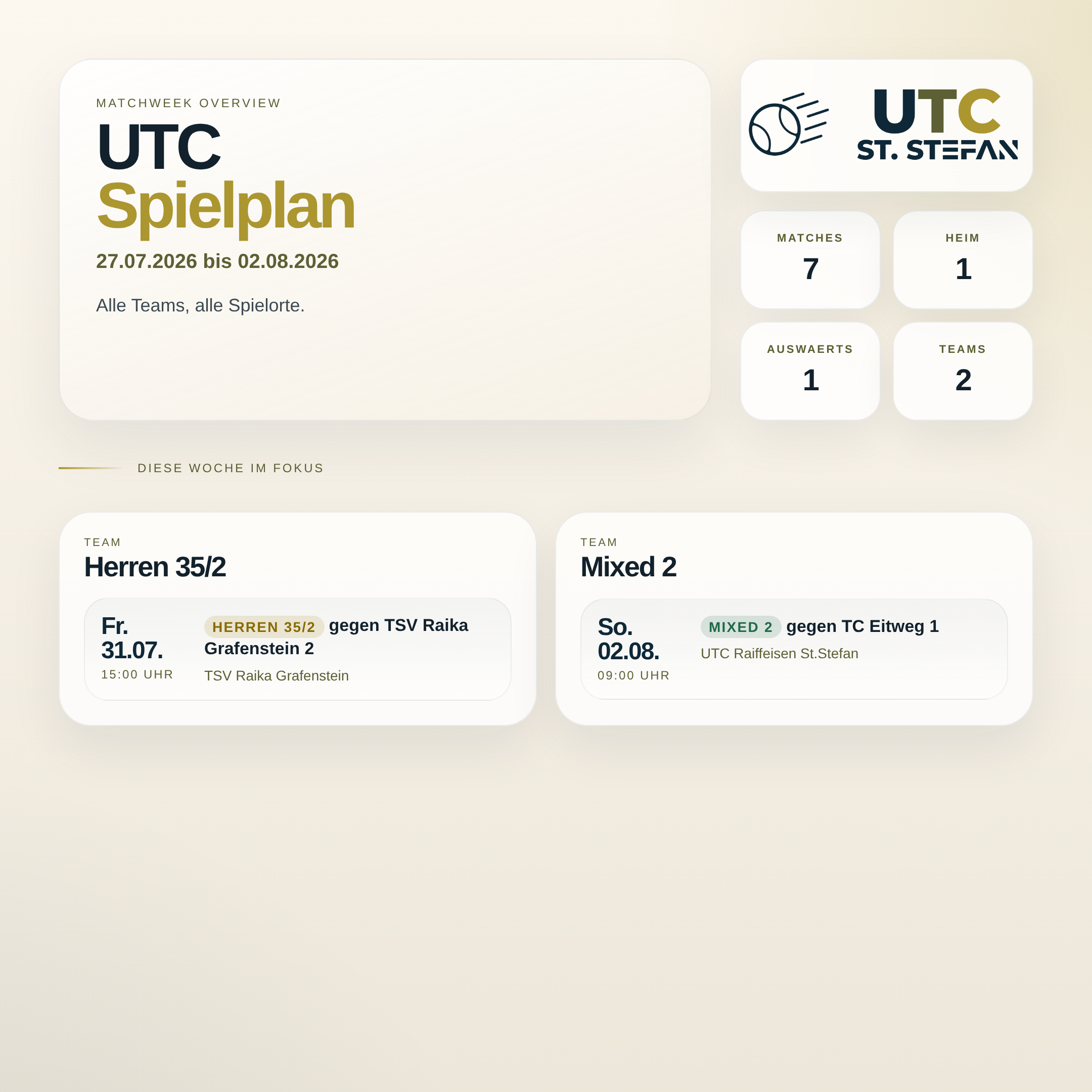 UTC Spielwoche 27.07.2026 bis 02.08.2026