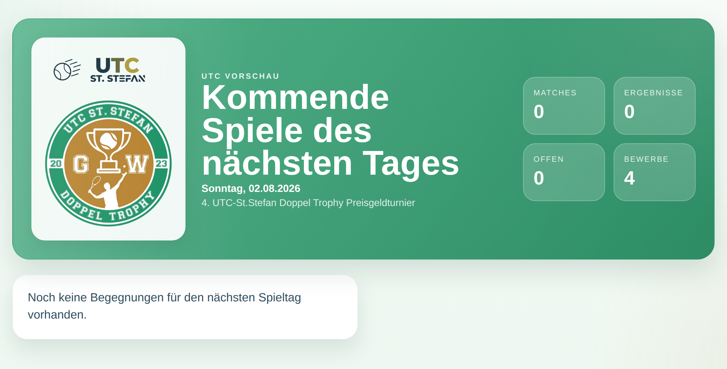 UTC Doppel Trophy: Wer spielt am Sonntag, 02.08.2026?