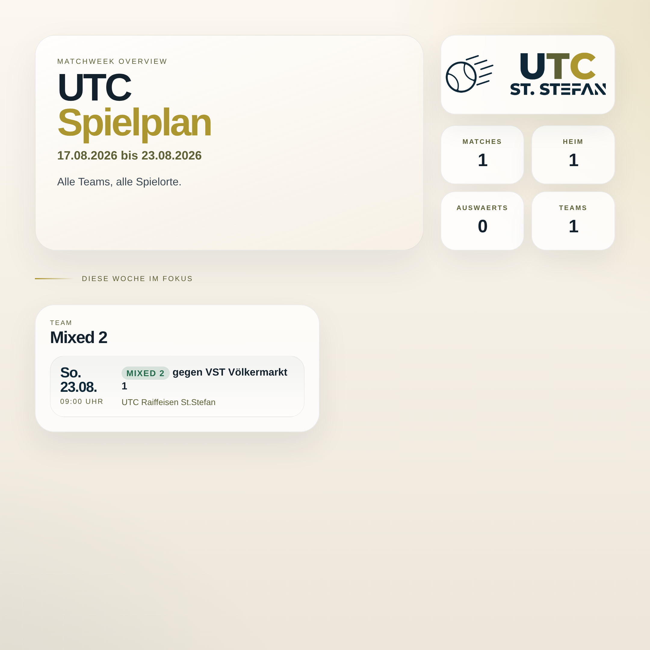 UTC Spielwoche 17.08.2026 bis 23.08.2026