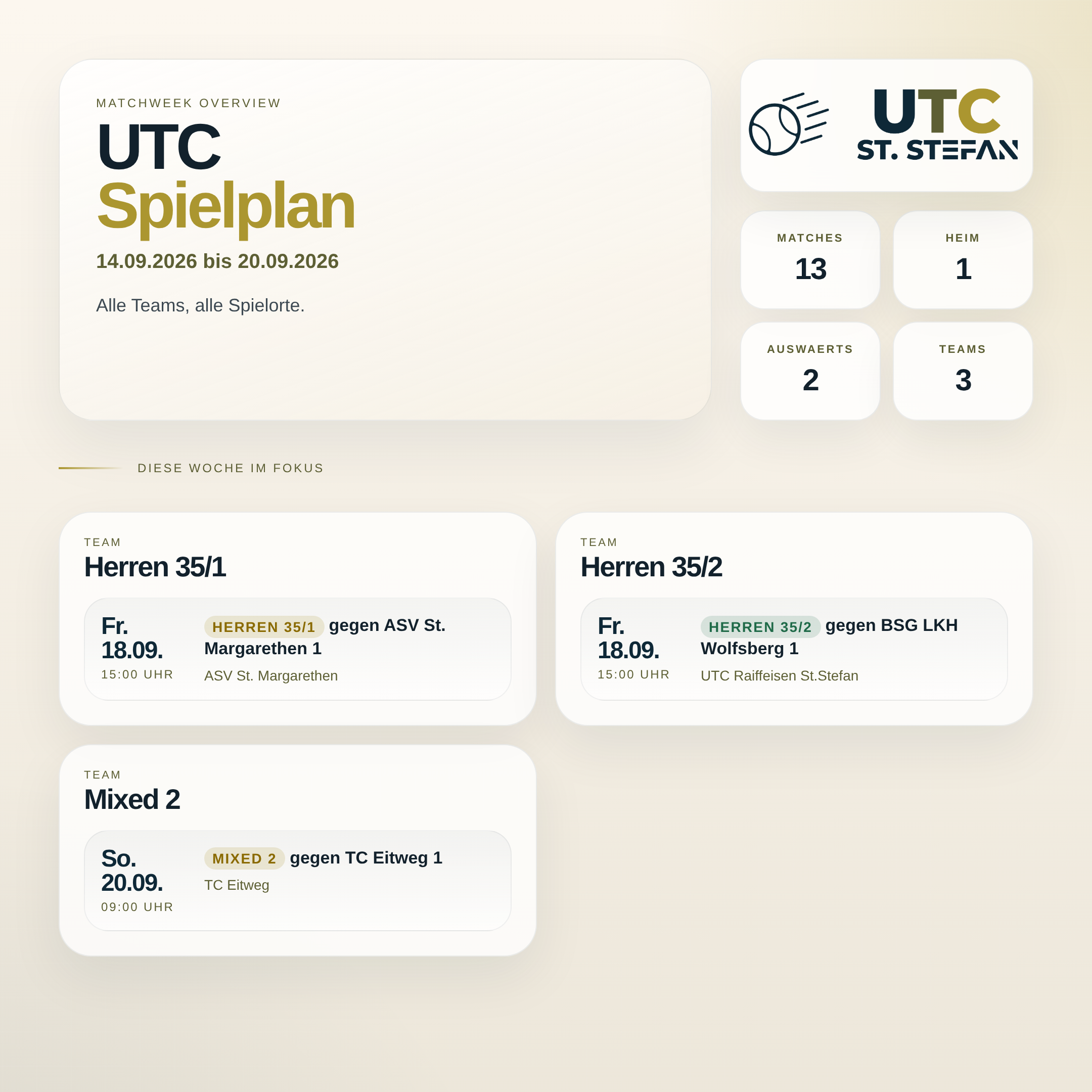 UTC Spielwoche 14.09.2026 bis 20.09.2026