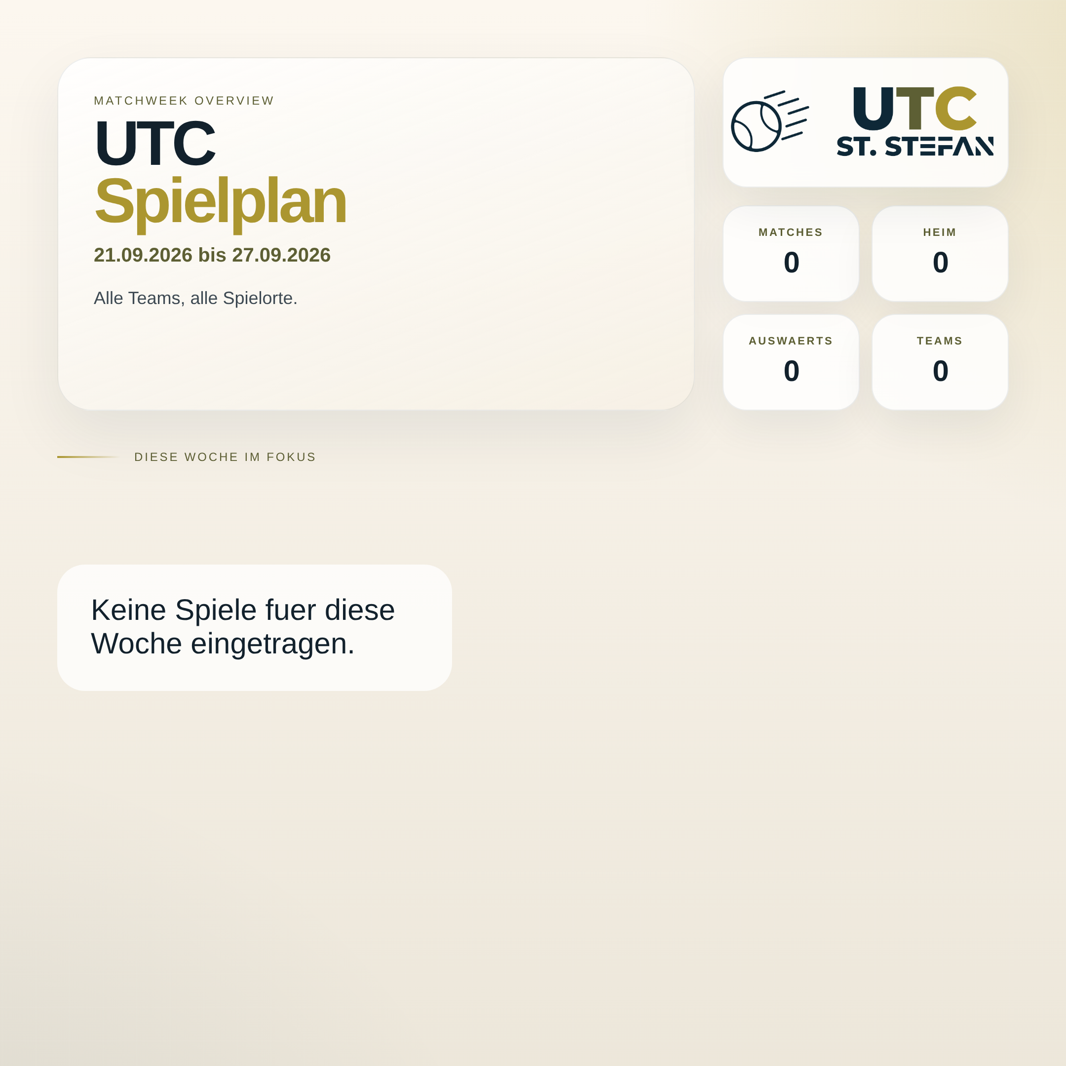 UTC Spielwoche 21.09.2026 bis 27.09.2026
