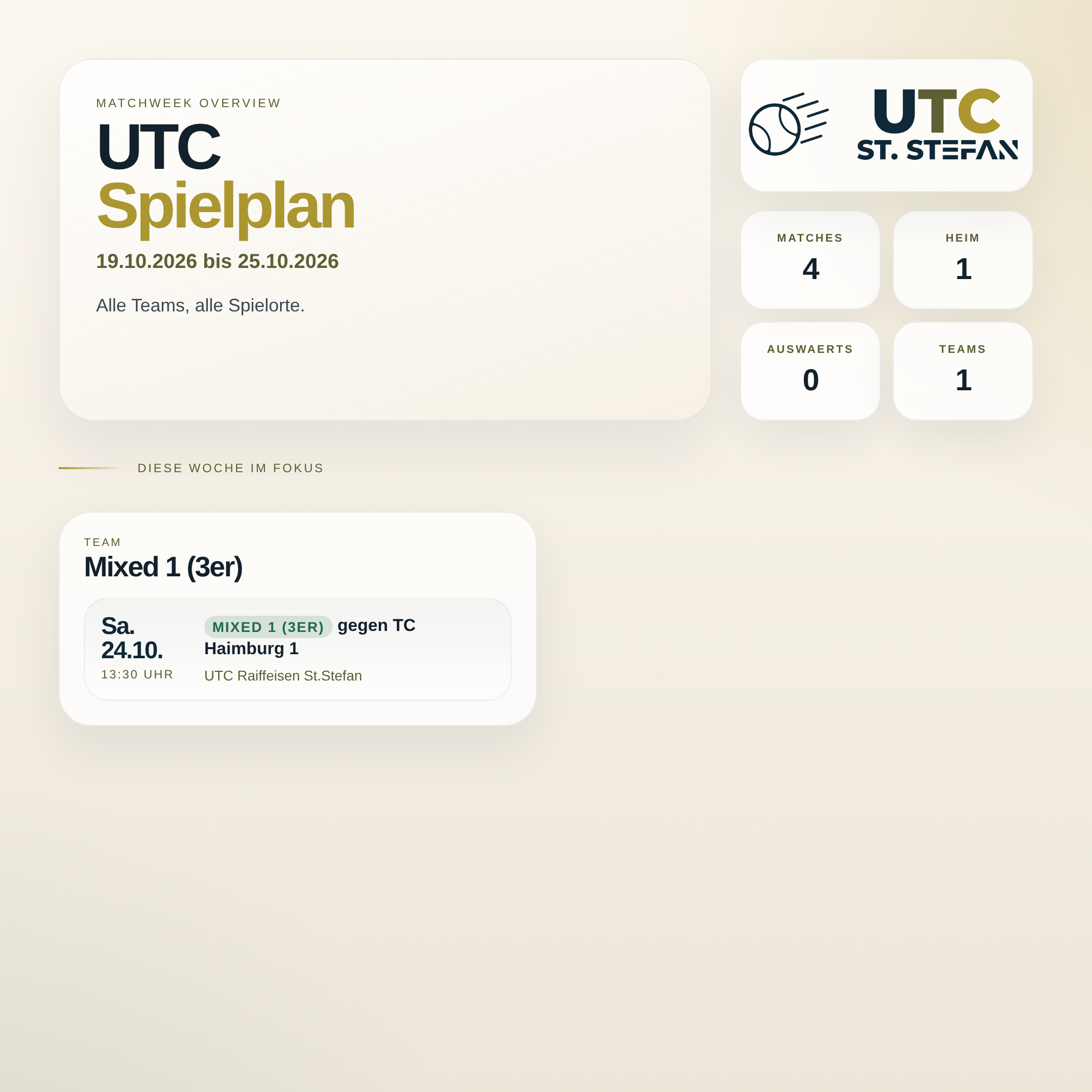 UTC Spielwoche 19.10.2026 bis 25.10.2026